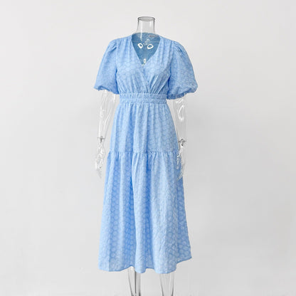V-neck openwork embroidery maxi dress