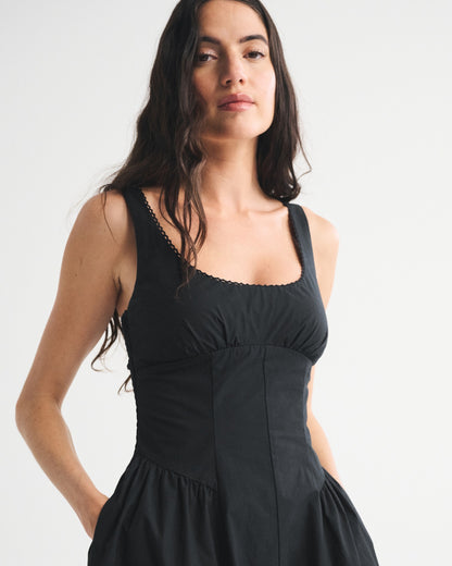 black slim large pendulum slip dress