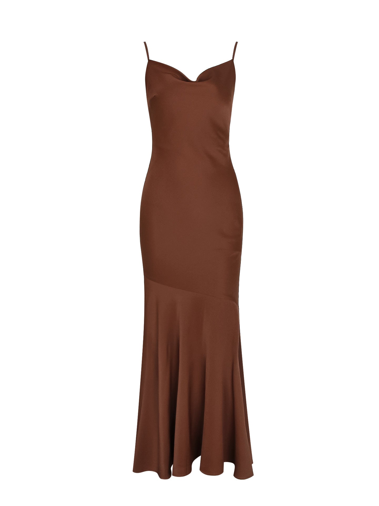 brown suspender backless mermaid evening dress