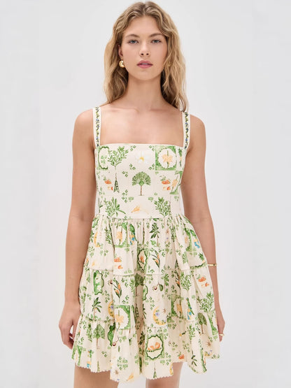 kimberley floral printed strap mini dress - green