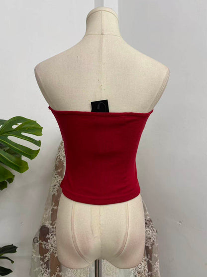 Red Knitted Bandeau Top