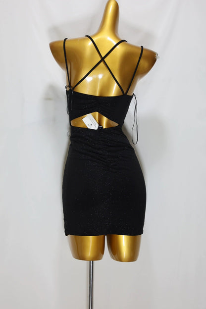 black suspenders mini dress