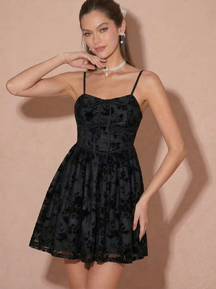 black jacquard mini dress