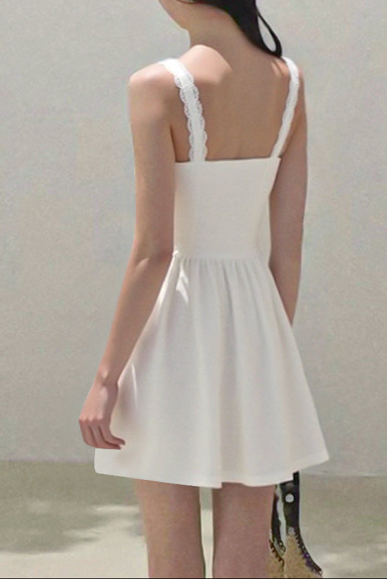 white Tencel Bamboo Joint strap backless mini dress