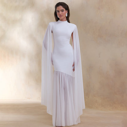 white mesh streamer maxi dress