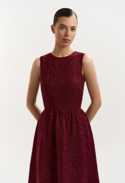 red wine sleeveless A-line maxi dress