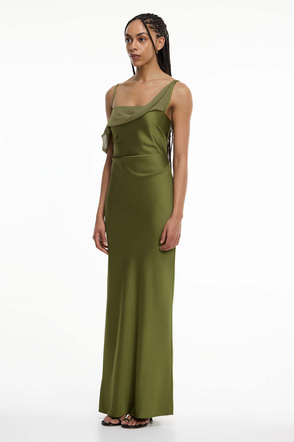 green Satin Fashion Sexy Slim Slip Dress