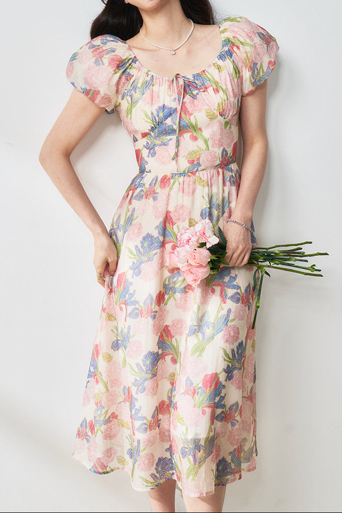 Tencel Oil Painting Floral midi Dress