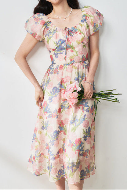 Tencel Oil Painting Floral midi Dress