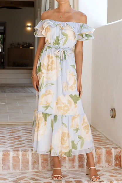 Floral print chiffon A-line maxi dress