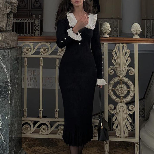 Ruffled knit ruffle hem long sleeve maxi dress