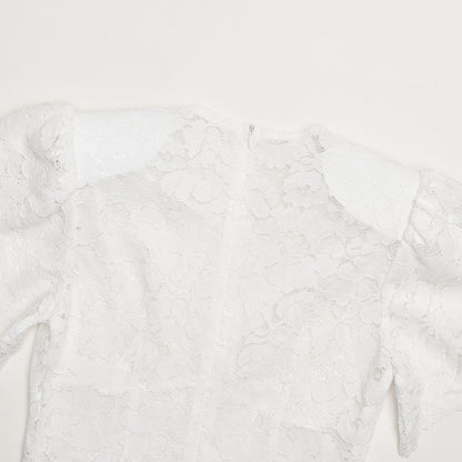 White Floral Lace Midi Dress Premium Fabric - product view 15