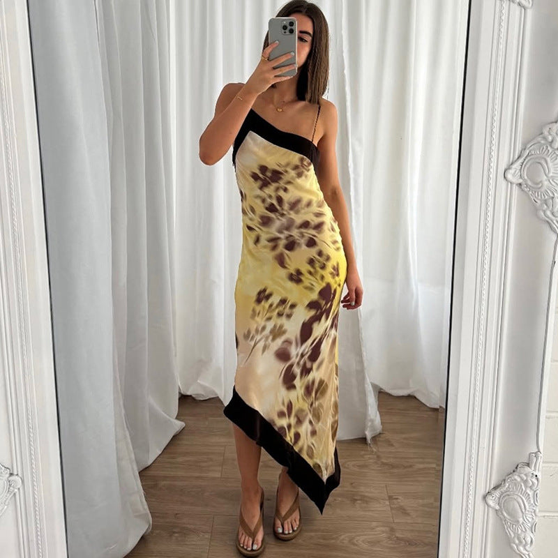 Printed Backless Cami midi Dress in yellow