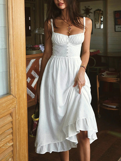 Ruched-strap button-front camisole midi dress