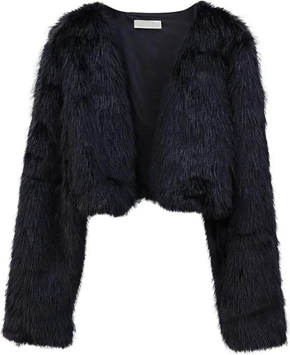 faux fur coat long sleeve collarless jacket