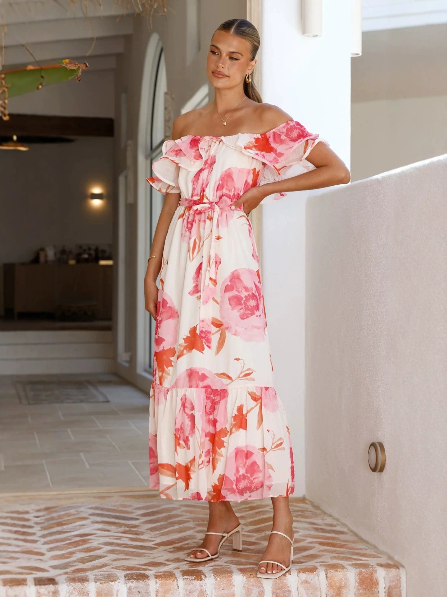 Floral print chiffon A-line maxi dress