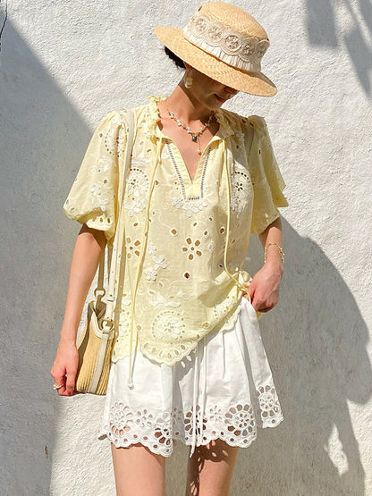 Embroidered cut-out French shirt