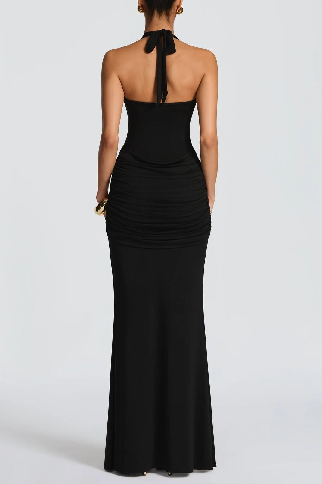 black streamer splicing suspender halterneck dress