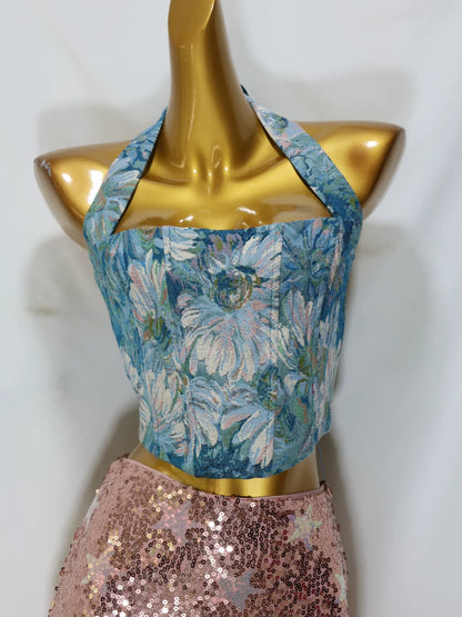 jacquard Halter corset top