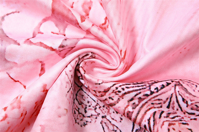 Printed Strappy Butterfly Backless Plunge Sheath Slip Maxi Dress