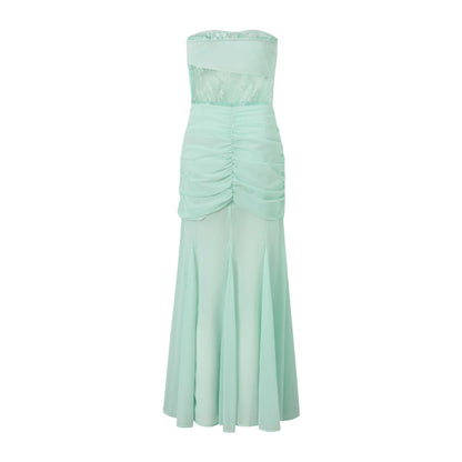 spliced lace gauze mesh chiffon bandeau dress