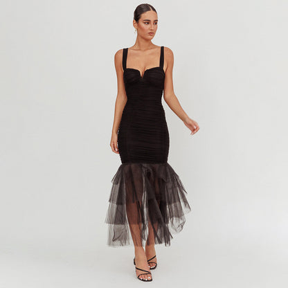 black spliced slip dress