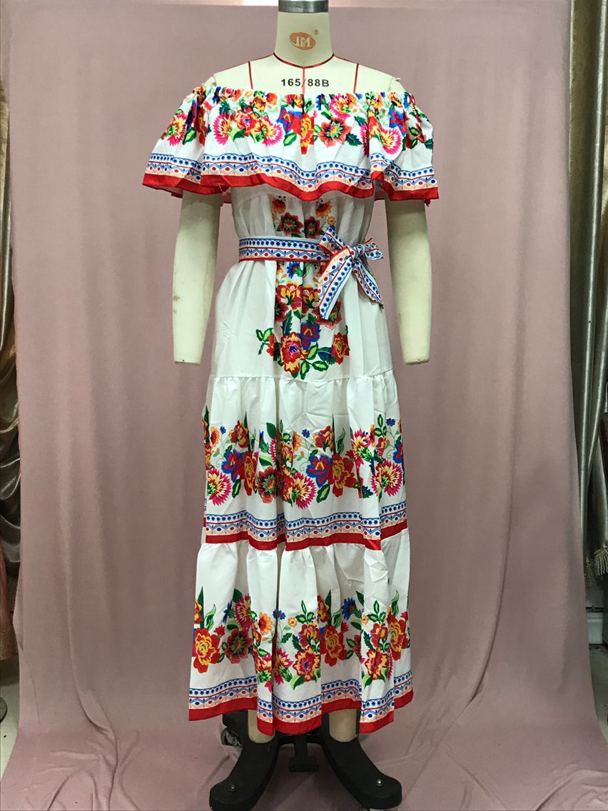 Off-shoulder printed maxi dress with a full skirt