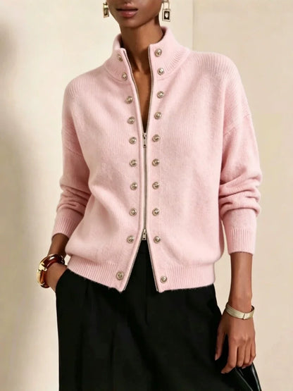 Double-breasted Zip-up knit Cardigan