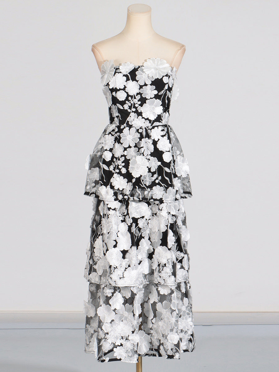 Selene floral embroidery Tiered Maxi Dress In Black