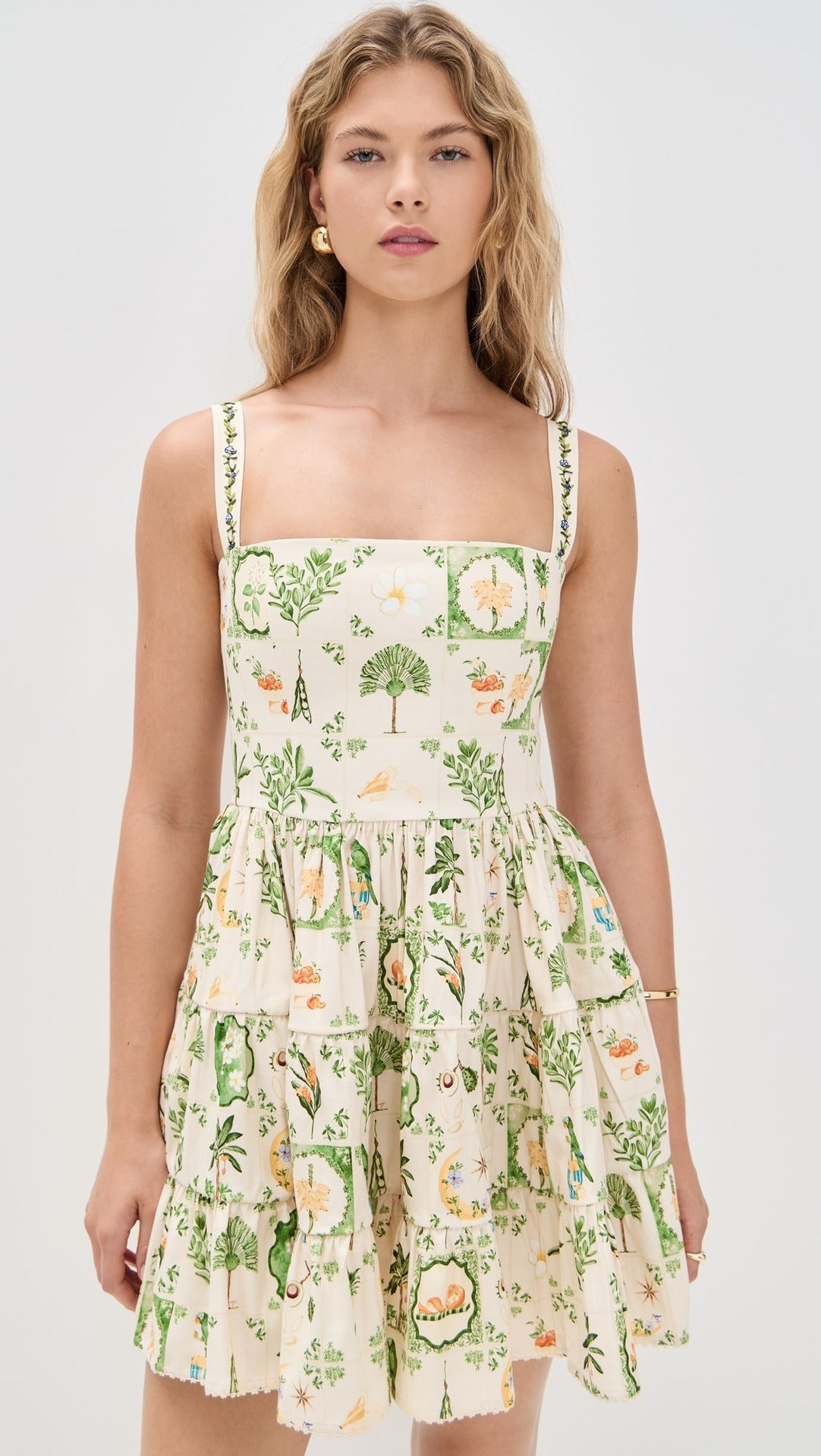 kimberley floral printed strap mini dress - green