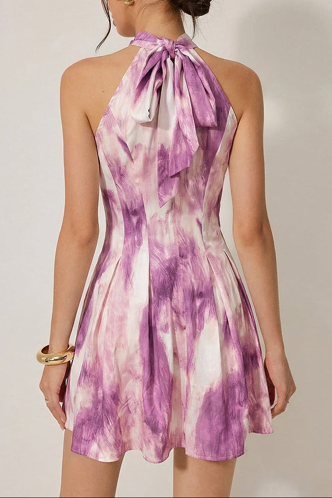 floral halterneck A-line mini dress