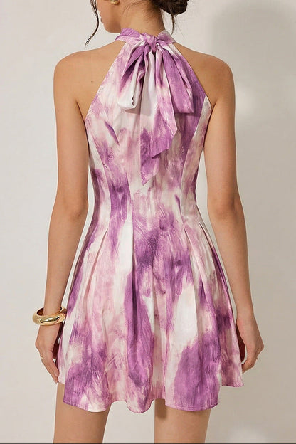floral halterneck A-line mini dress