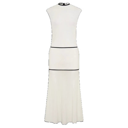 white splicing contrast cut-through knitted dress