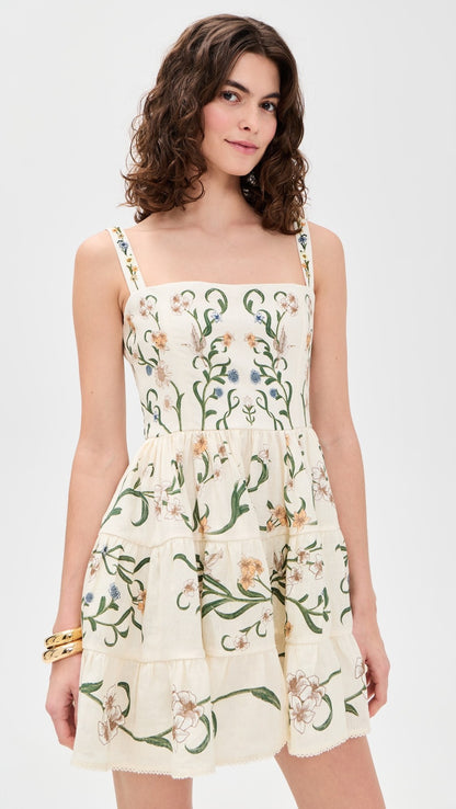 vacation Floral vine print a-line mini dress - green