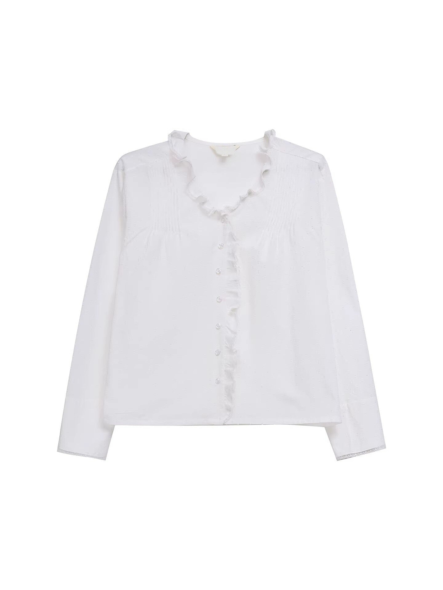 Ruffled lace trim deep V-neck shirt