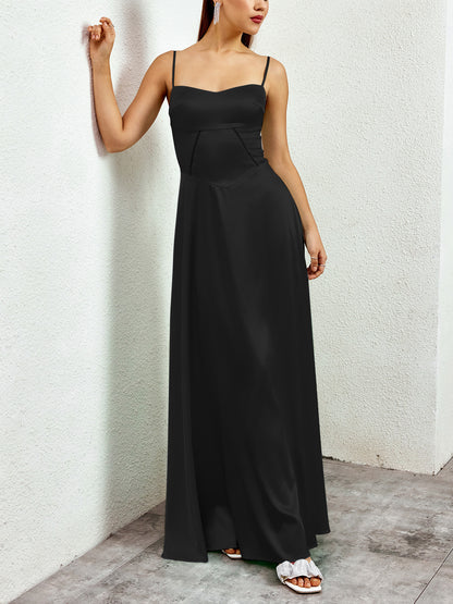 black matte satin backless slip dress