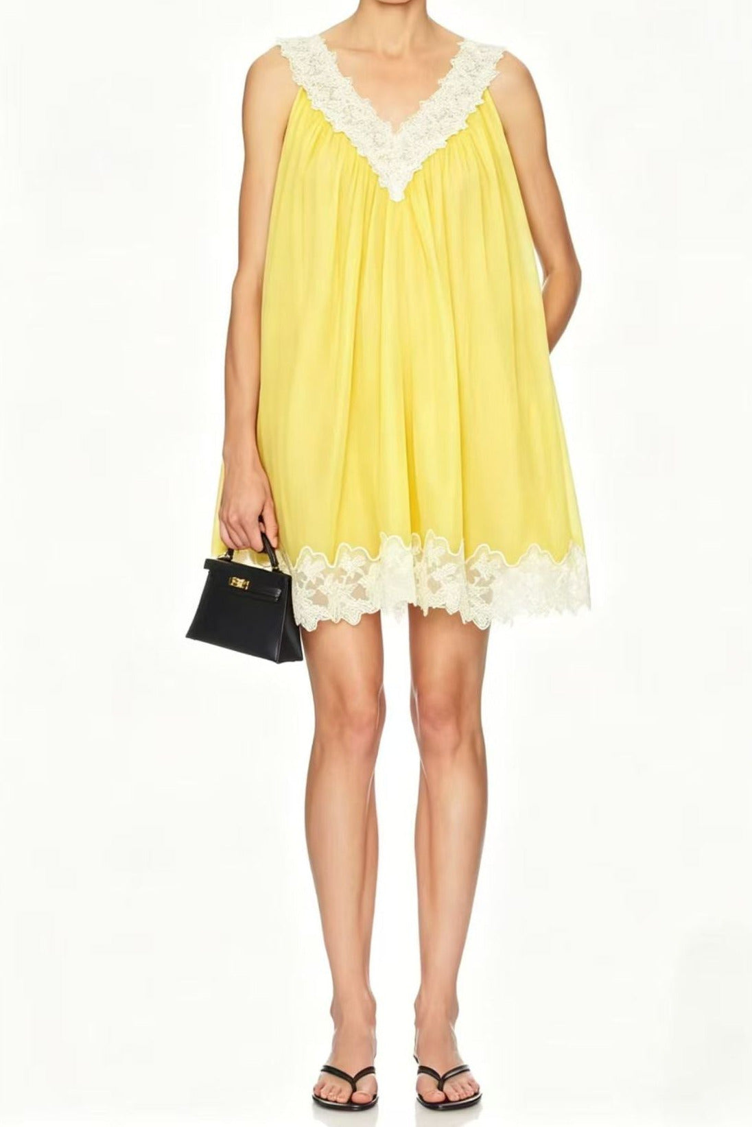 Lace V-neck sleeveless loose mini dress