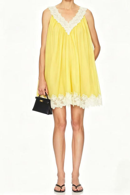 Lace V-neck sleeveless loose mini dress
