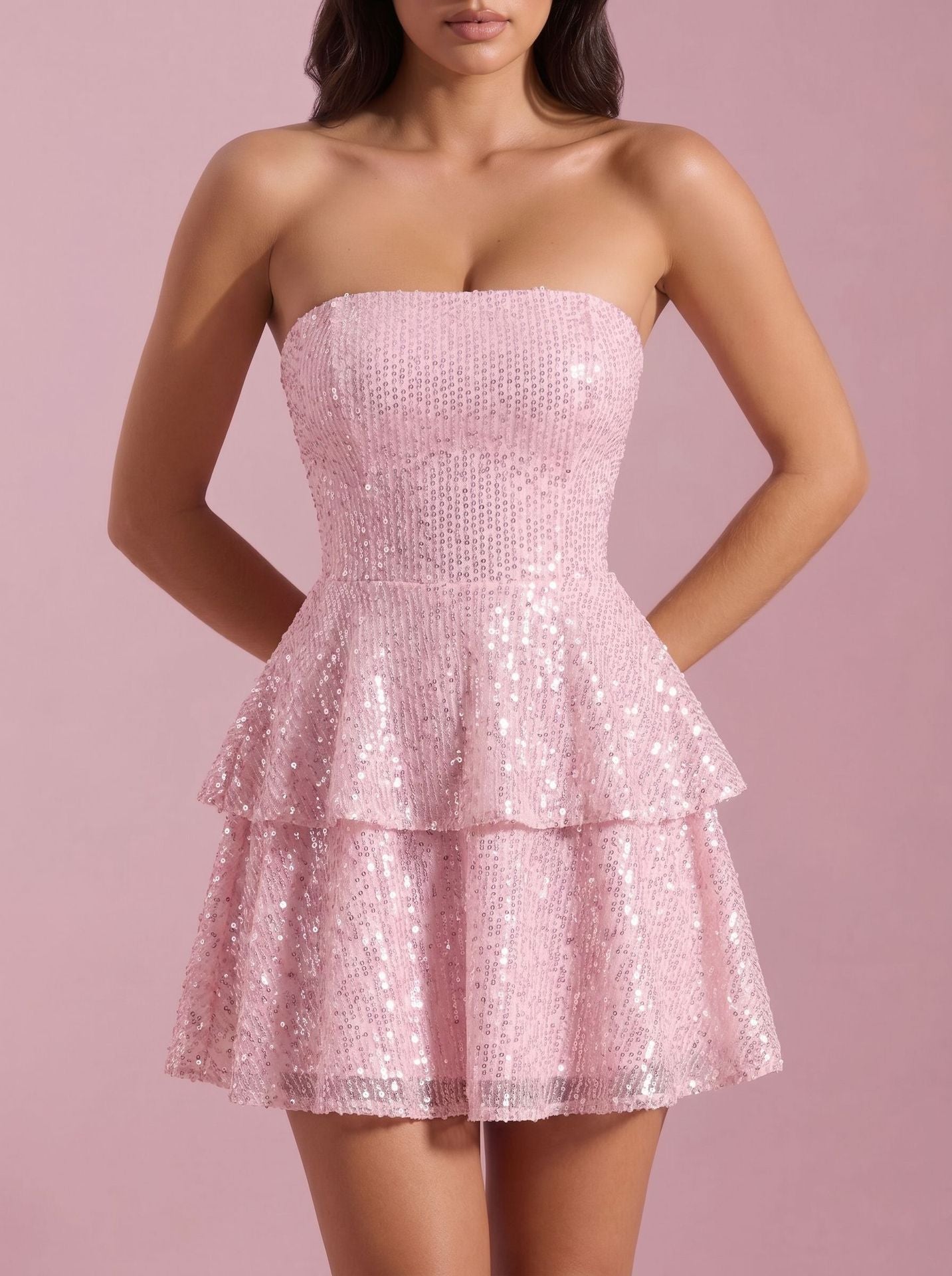 pink sequin banquet mini dress