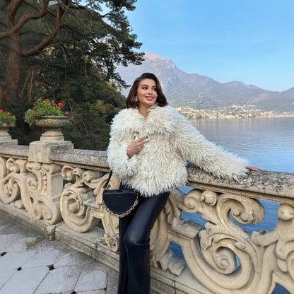 Fur Faux Wool Long Sleeve Jacket