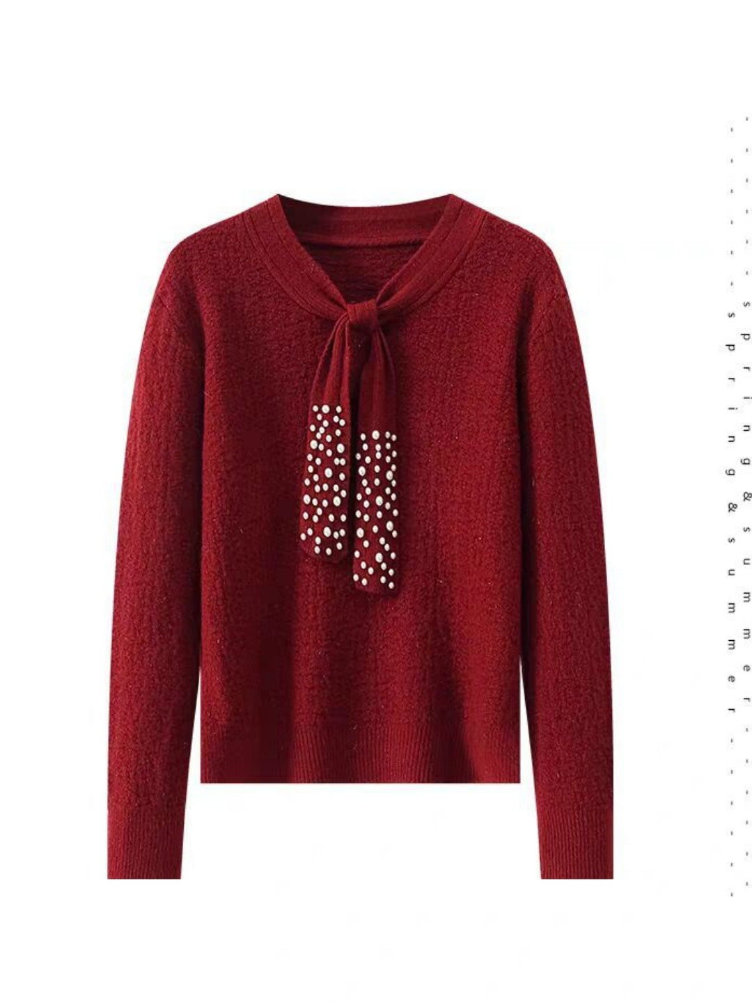 Textured Beaded Red Sweater