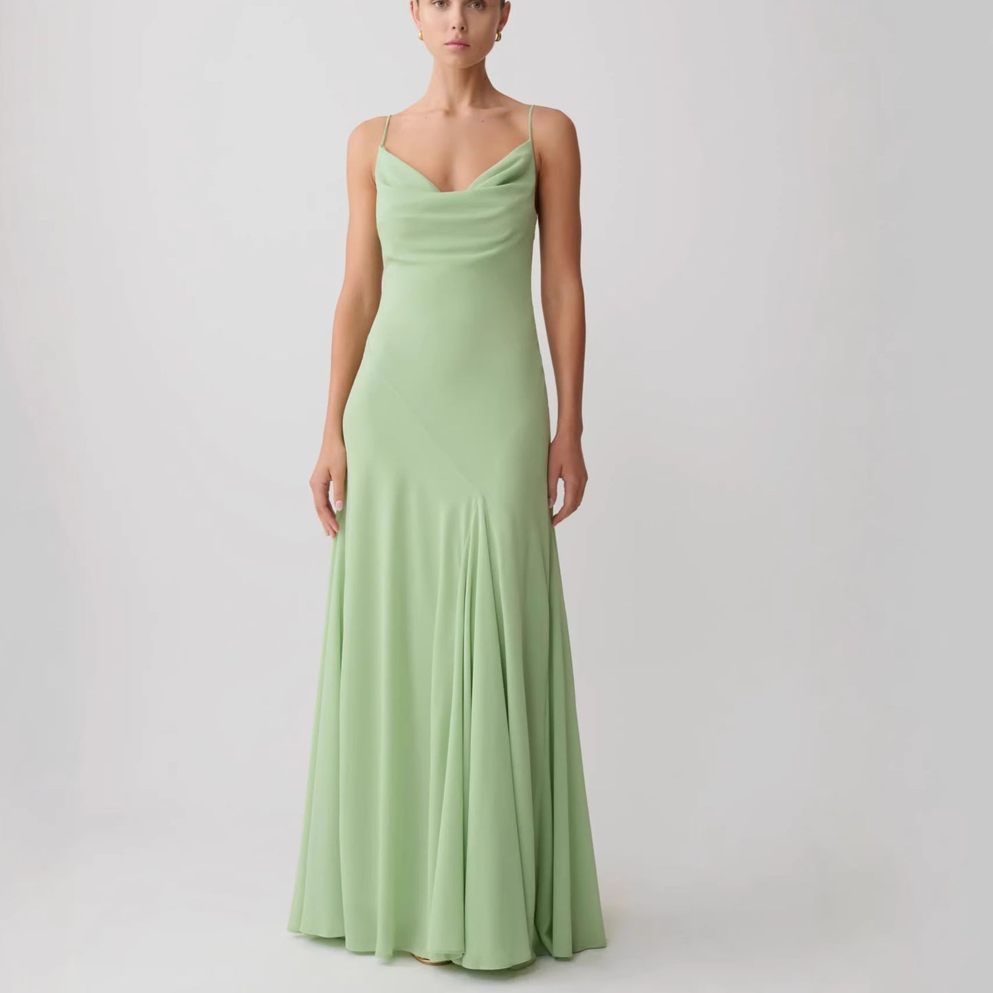 green chiffon slip swing collar dress