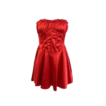 red A-line off-shoulder sleeveless mini dress