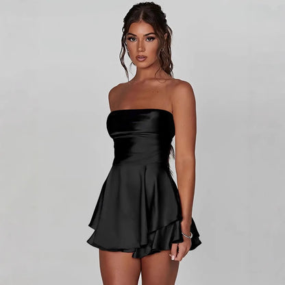 black Backless strapless asymmetrical mini dress