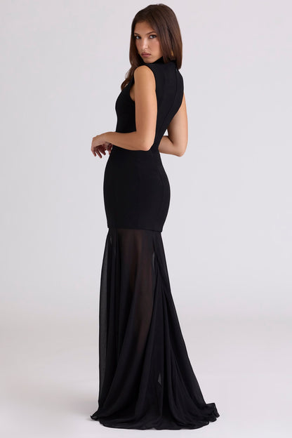 black mesh patchwork maxi dress