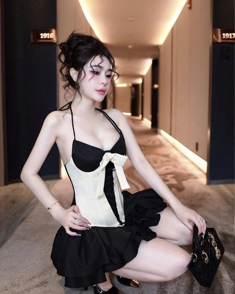 dominic Halter Black White Patchwork Mini Dress