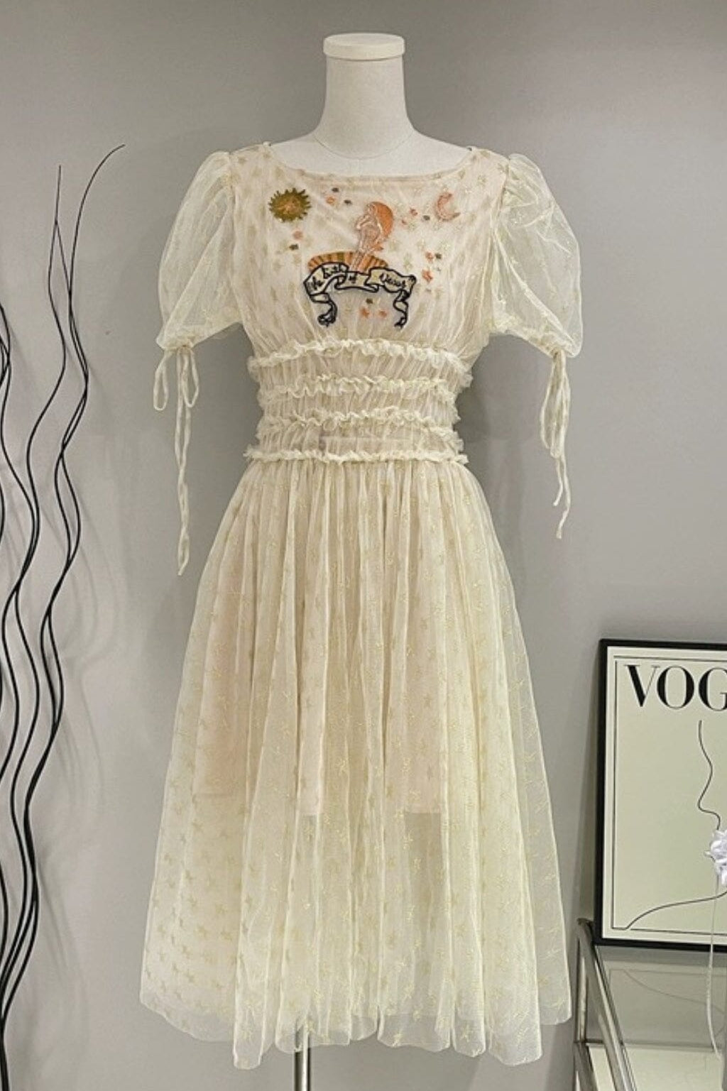 PUFF SLEEVE HIGH WAIST EMBROIDERY MIDI DRESS IN WHITE DRESS sis label 