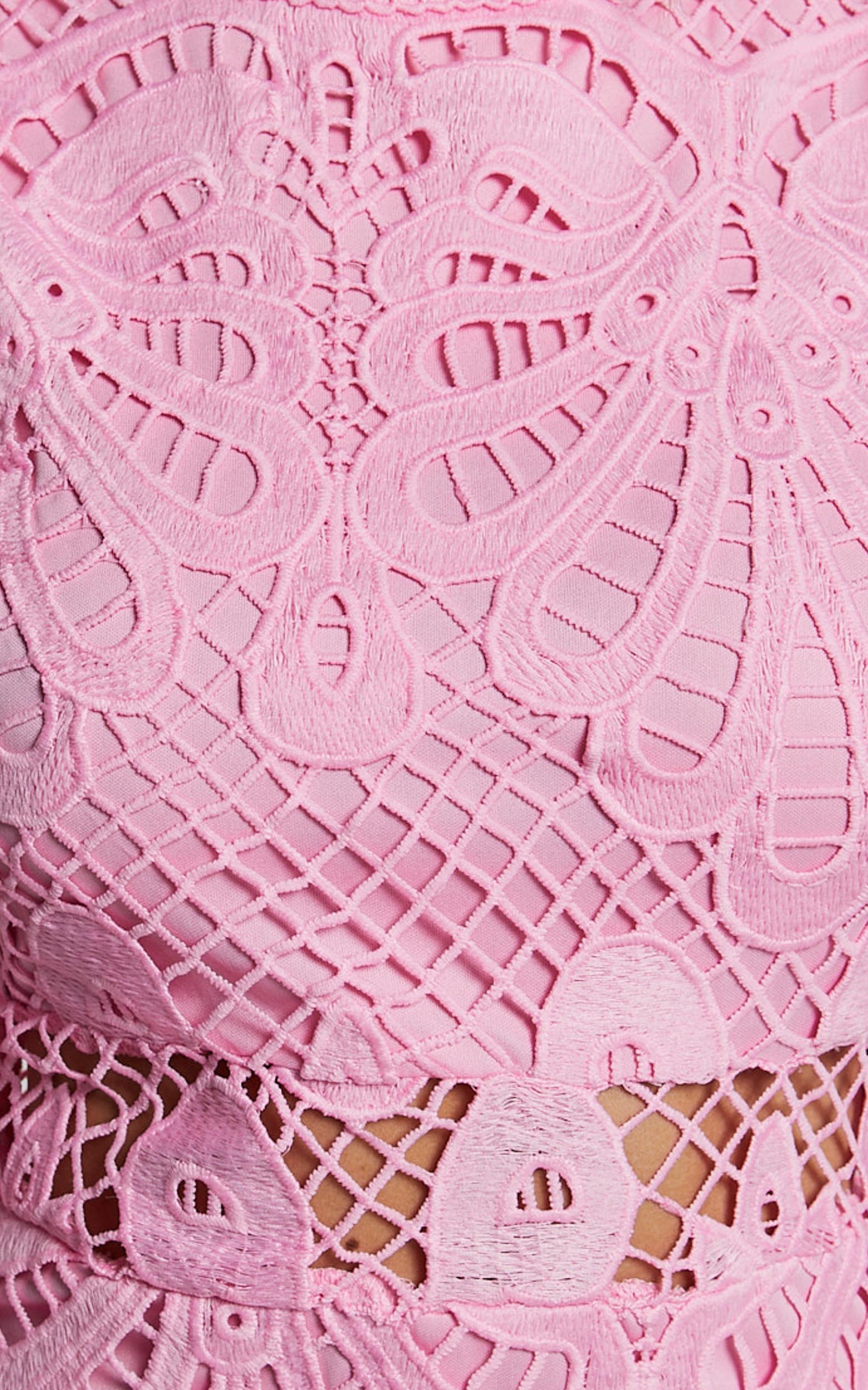 Long Puff Sleeve Lace Mini Dress