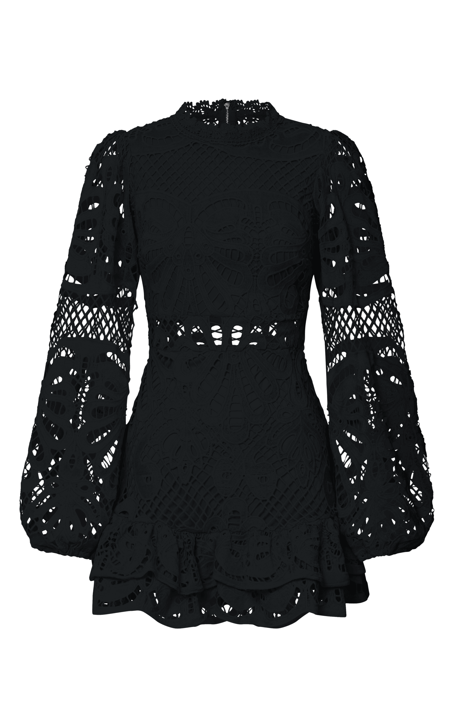 Long Puff Sleeve Lace Mini Dress