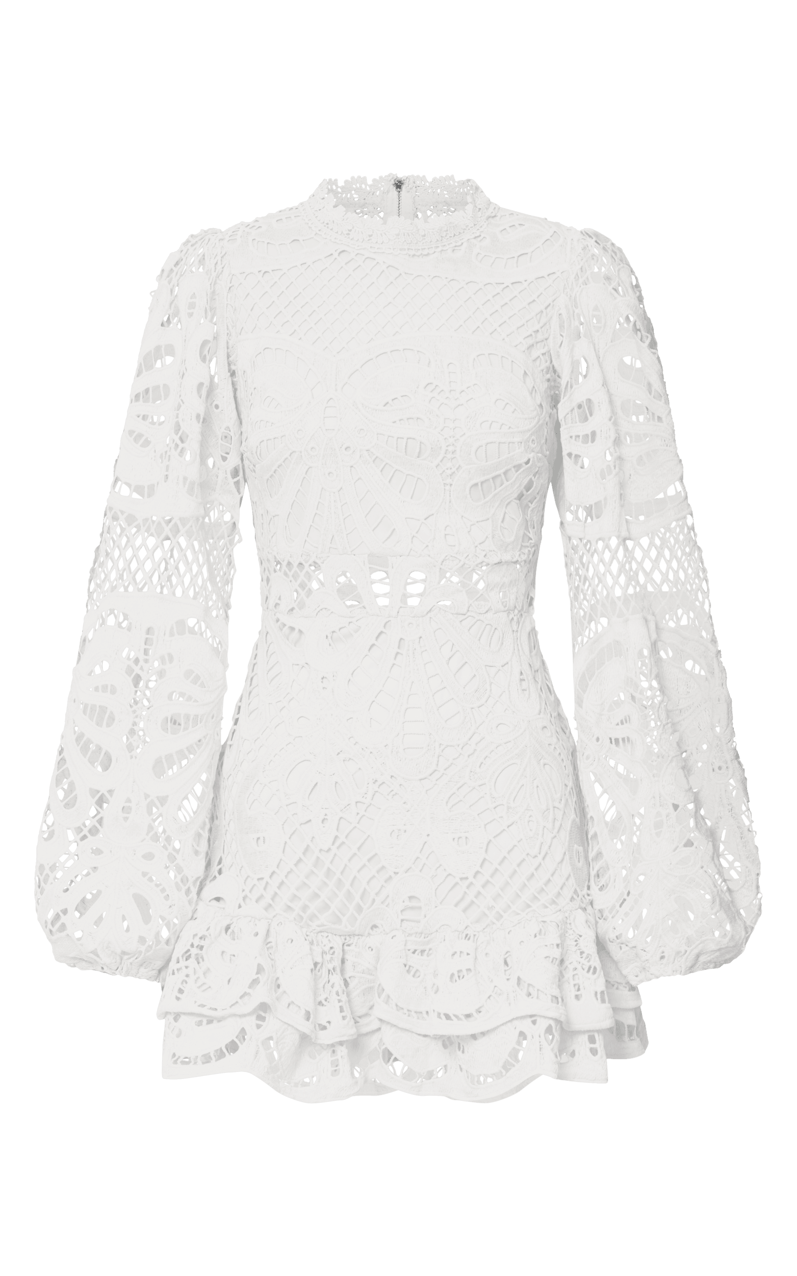 Long Puff Sleeve Lace Mini Dress
